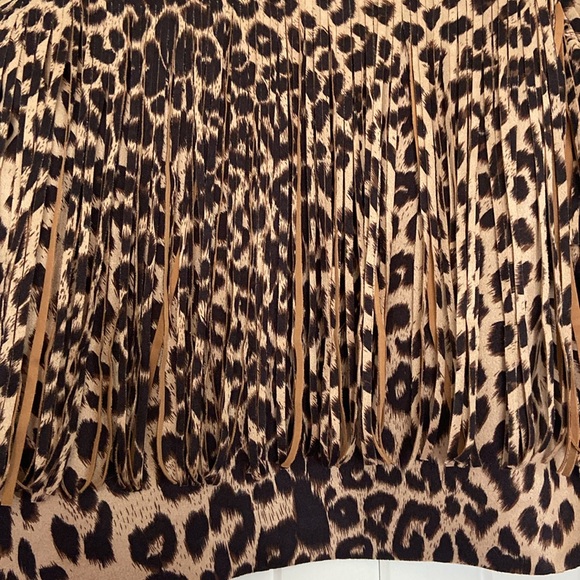 Vocal Women’s Faux Suede Fringed Leopard Jacket Large Raw Hem Cropped - Picture 7 of 7